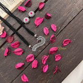 Vriksham Elegant Paisley Silver Oxidized Pendant With Black Beaded Magalsutra-S996